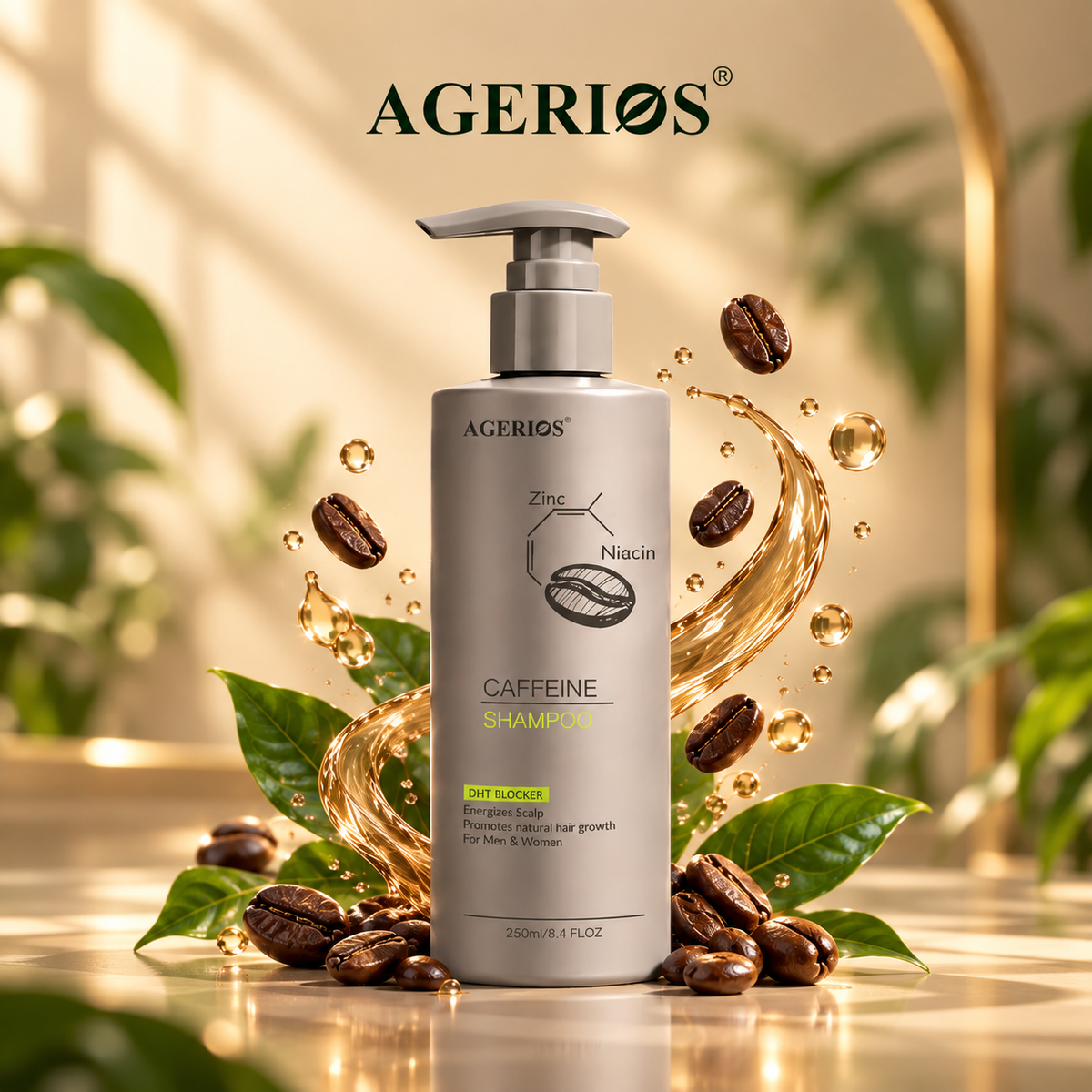 Agerios Caffeine DHT Blocker Shampoo | Caffeine Shampoo to reduce hair loss, strengthen hair, and boost density