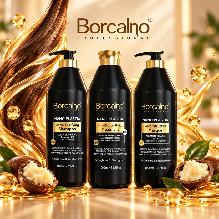 Borcalno Nano Plastia & Botox Hair Straightening Treatment Set | مجموعة نانو بلاستيا وبوتوكس لفرد وتنعيم الشعر – Glyoxylic Acid – 0% Formaldehyde