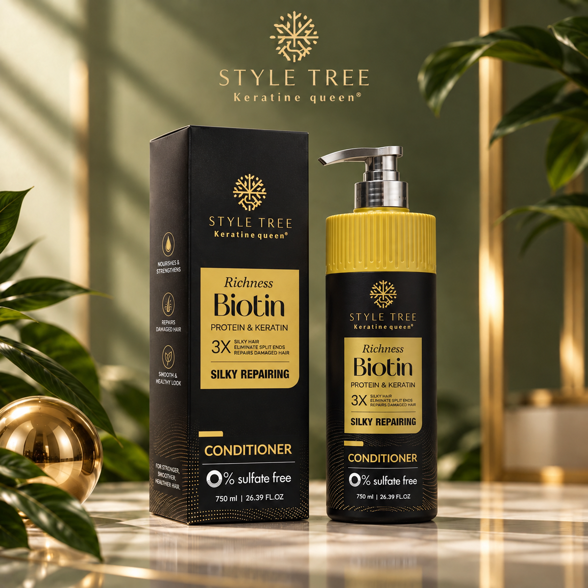 Style Tree Biotin Protein & Keratin Silky Repairing Conditioner 750ml | بلسم البيوتين والبروتين والكيراتين للشعر المتضرر